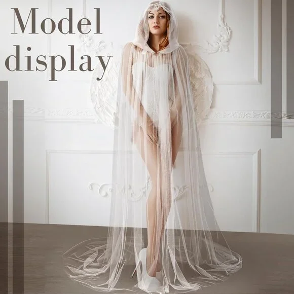 Halloween Lace Cape Full Length Hooded Cloak Gothic Witch Sheer Cape for Cosplay - Picture 5 of 6